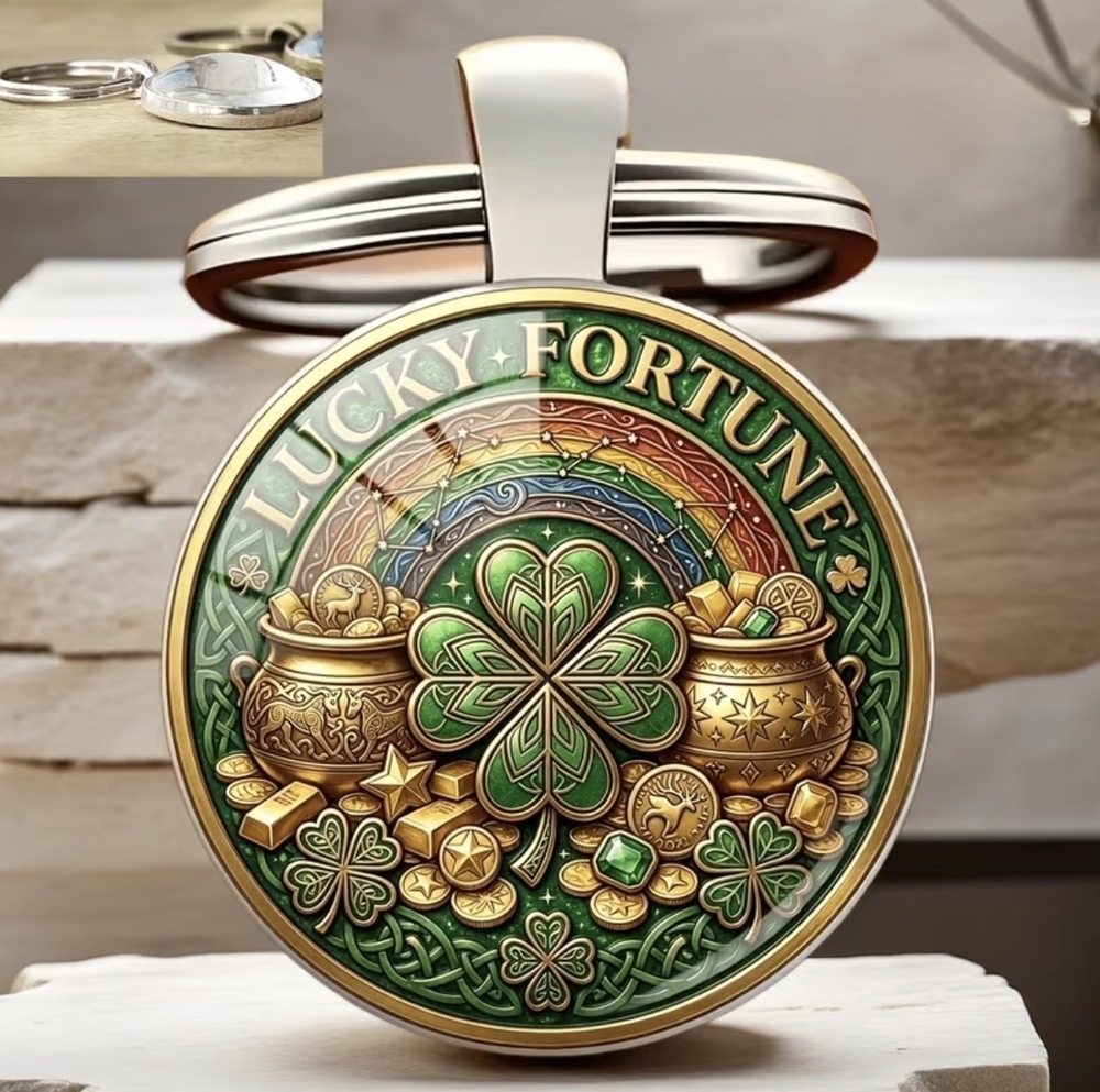 3/$25 Lucky Fortune Shamrock Pot of Gold Irish Stainless Steel Keychain NEW